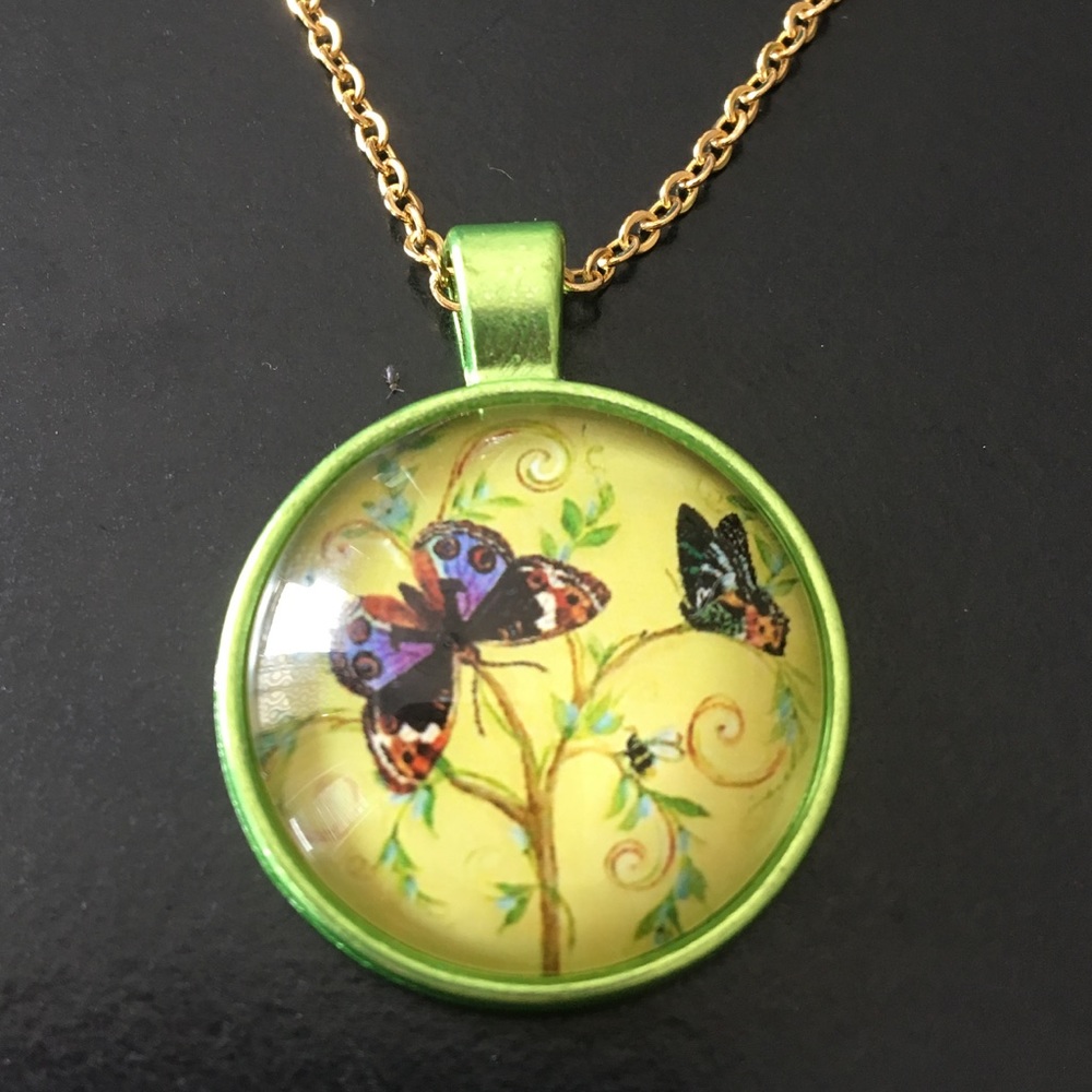 Butterfly Garden Glass Pendant